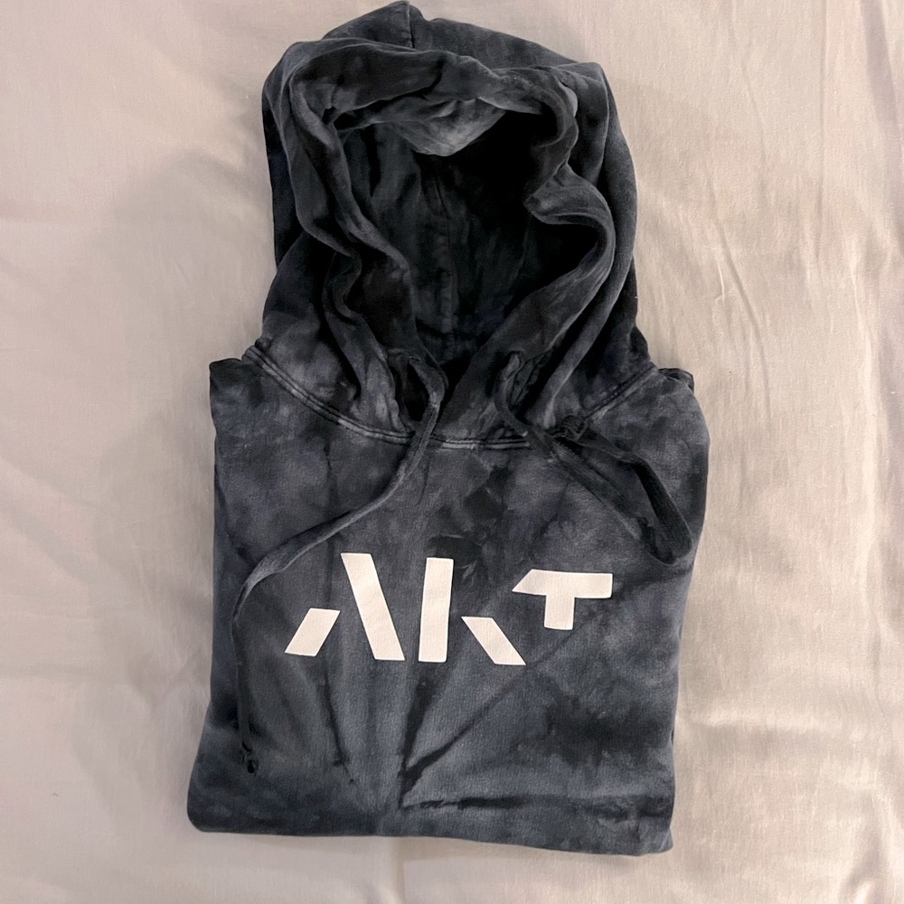 AKT Navy Tie-Dye Hoodie Sweatshirt with White Letters